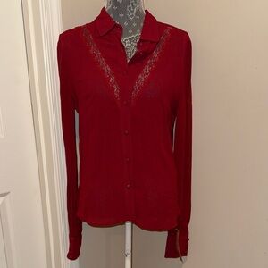 Reformation Red Lace Button Down Shirt